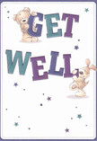 Brimming with playful warmth and optimism, this get well card's cheerful illustration feels as welcoming as a walk along Mitcham Common. Two delightful characters-a soft, smiling teddy bear and an exuberant puppy-are depicted mid-gesture, joyfully lifting and balancing individually-colored letters that spell out 'Get Well.' The indigo and teal hues of the text pop against the creamy, luminous background, radiating gentle vibrancy and hope, just like a fresh arrangement crafted at a beloved local florist. Whimsical starbursts in shades of purple and blue twinkle across the composition, suggesting wished-for magic and brighter tomorrows over the rooftops of CR4. Touches of texture invite the imagination-the plush fur of the bear, the floppy velour ears of the pup-each rendered with a tenderness that feels almost tangible, a subtle embrace for those who need it most. This card is a visual token of care, much like a bouquet delivered to a friend's doorstep: an infusion of kindness, comfort, and light, woven together with the heart and artistry of the Mitcham community.