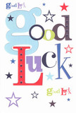 This good luck card bursts with cheerful encouragement, described in radiant detail that feels right at home in Mitcham's vibrant streets. The phrase 'Good Luck' twists playfully, letters oversized in pastel blue, intersected with animated reds, mossy greens, and deep violets-each character as carefully curated as a bloom in a fresh bouquet. Across the clean white canvas, whimsical stars sparkle in bold navy, buttery yellow, and pale lilac, echoing the dreams and wishes exchanged between friends in neighbourhood parks like Ravensbury. The card's silky-smooth texture feels substantial and comforting, a testament to the thoughtful quality found at local shops. Its energetic composition carries with it the spirit of new beginnings: the kind of card you'd press into someone's hand before a career leap, an exam at nearby schools, or an audition in Mitcham's community halls. It hums with the warmth of heartfelt support and joy, embodying the optimism and belief that define the local spirit-perfect for celebrating milestones or offering best wishes from the bustling lanes of Mitcham.